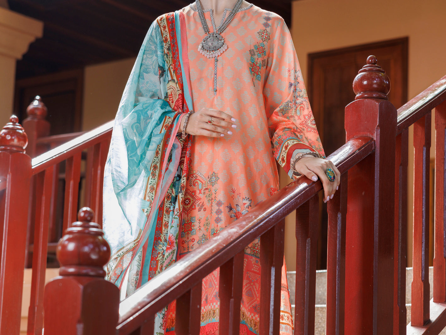 Peach Lawn 3 Piece Stitched - ALP-3PS-2097