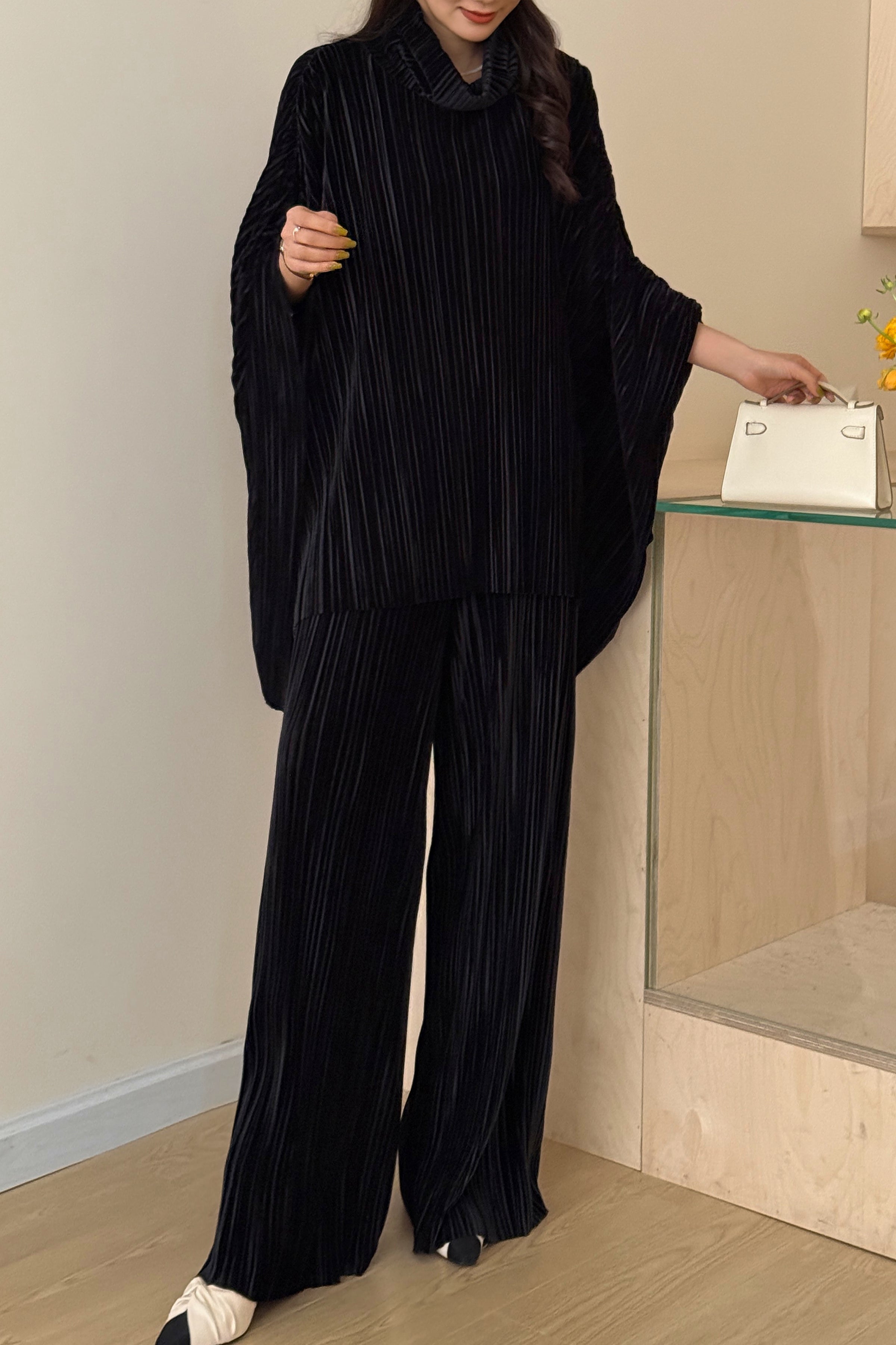 Oslo Black Velvet Pleated Suit