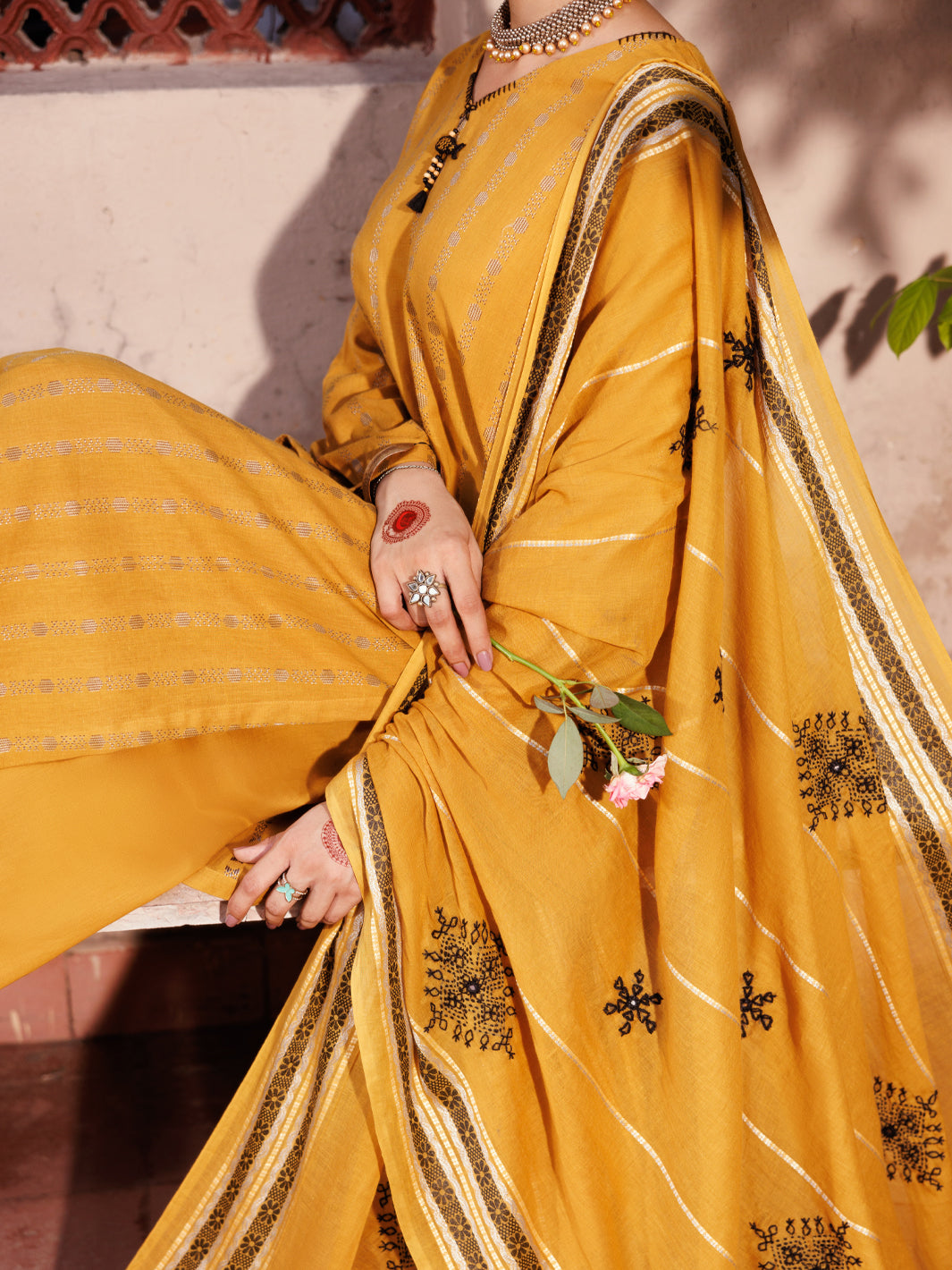 Orange Cotton Dobby 3Pc Unstitched - ALP-3PS-2132