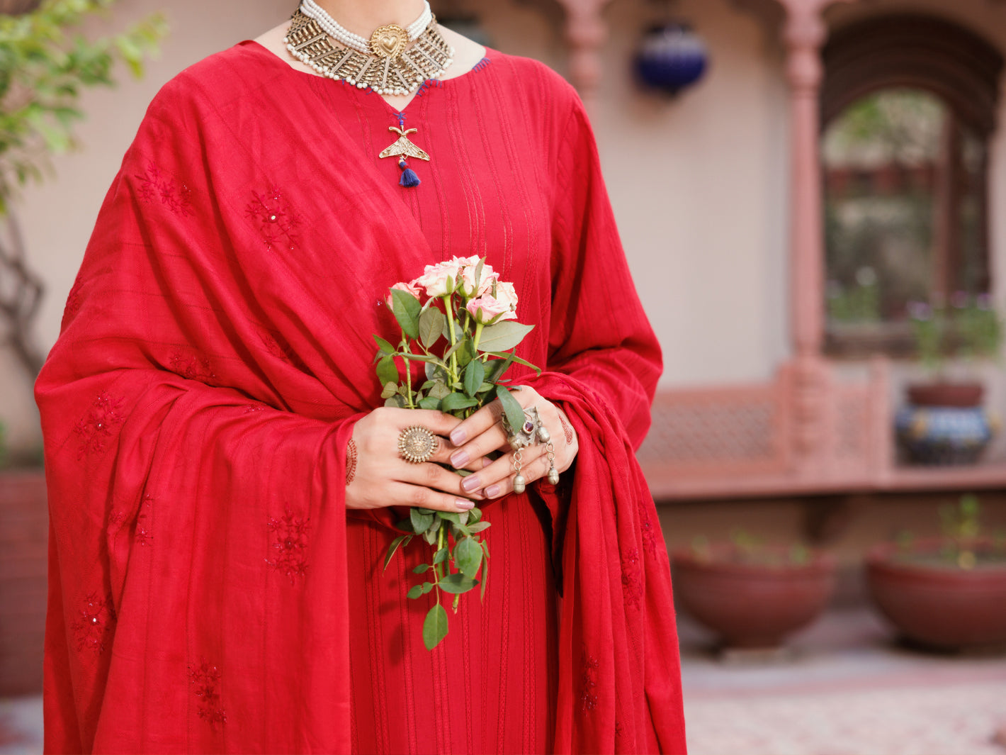 Red Cotton Dobby 3Pc Unstitched - ALP-3PS-2133