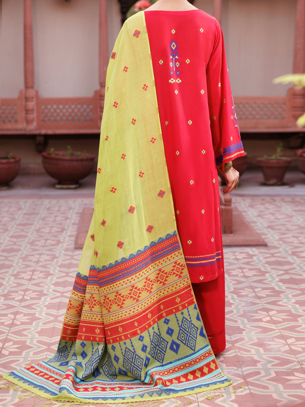 Red Yarn Dyed 3Pc Stitched - ALP-3PS-2154