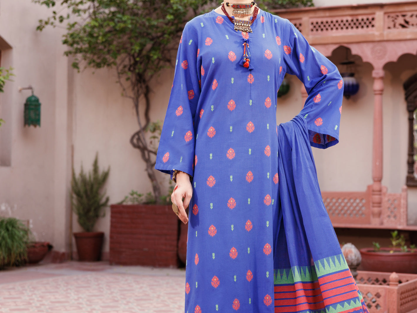 Blue Yarn Dyed 3Pc Stitched - ALP-3PS-2155