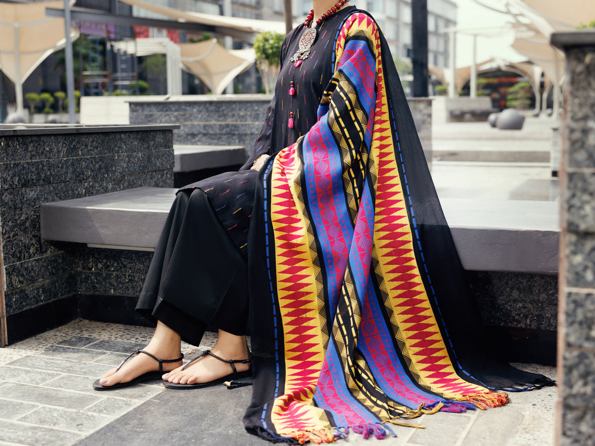 Black Yarn Dyed 3Pc Unstitched - ALP-3PS-2157