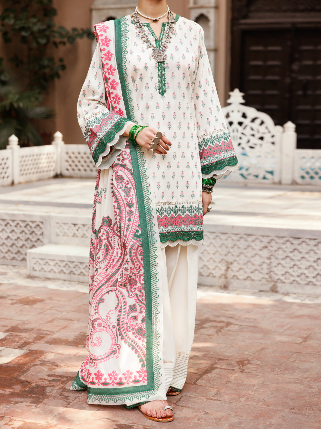 Ivory Viscose Jacquard 3Pc Unstitched - ALP-3PS-2229