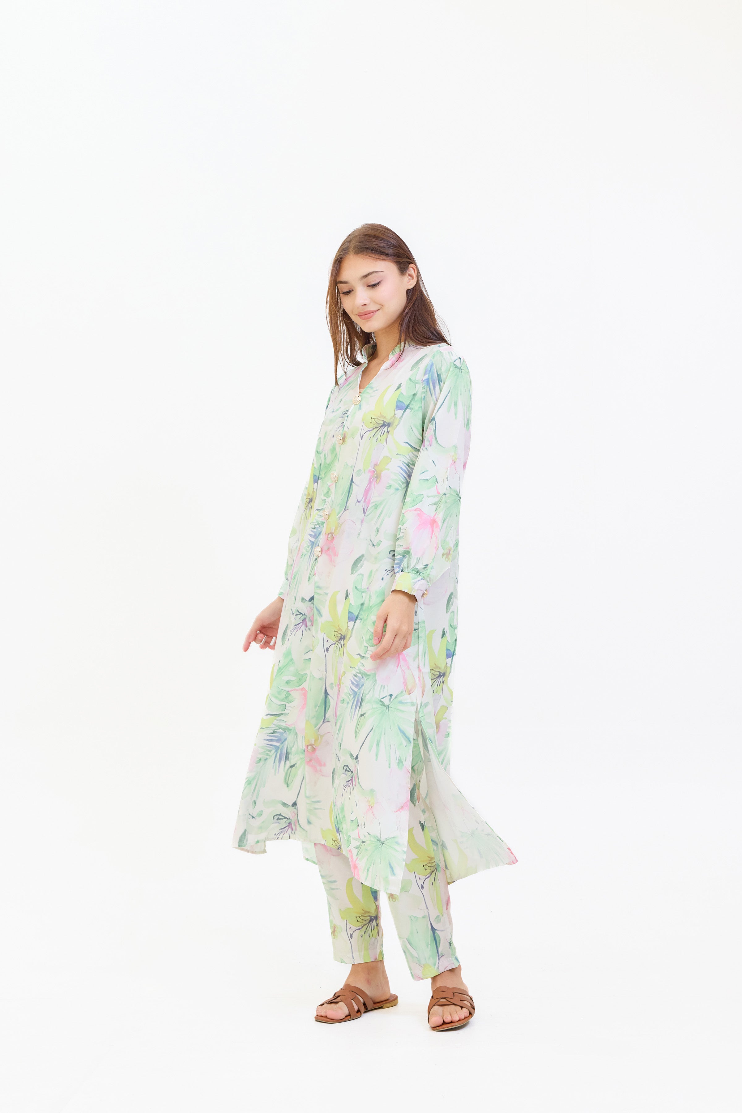 Azadeh Green Floral Two Piece Suit