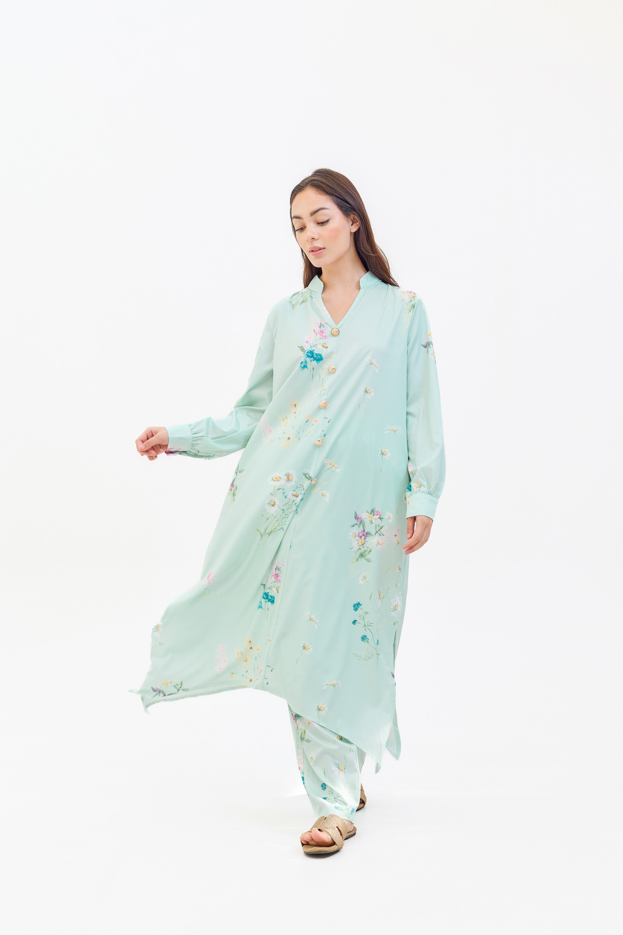 Miyara Two Piece Floral Mint Suit
