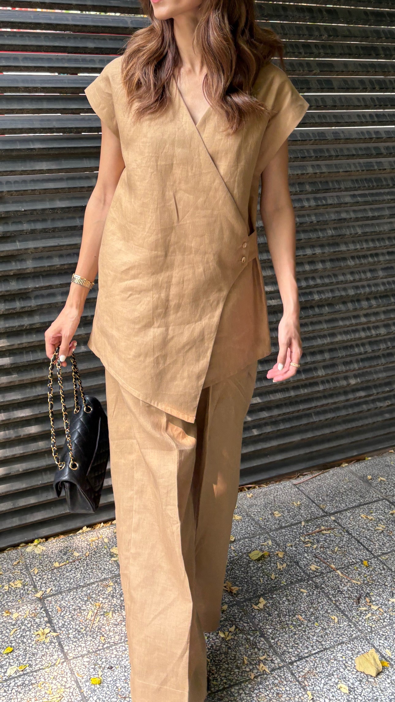 Brown Linen Vest Set