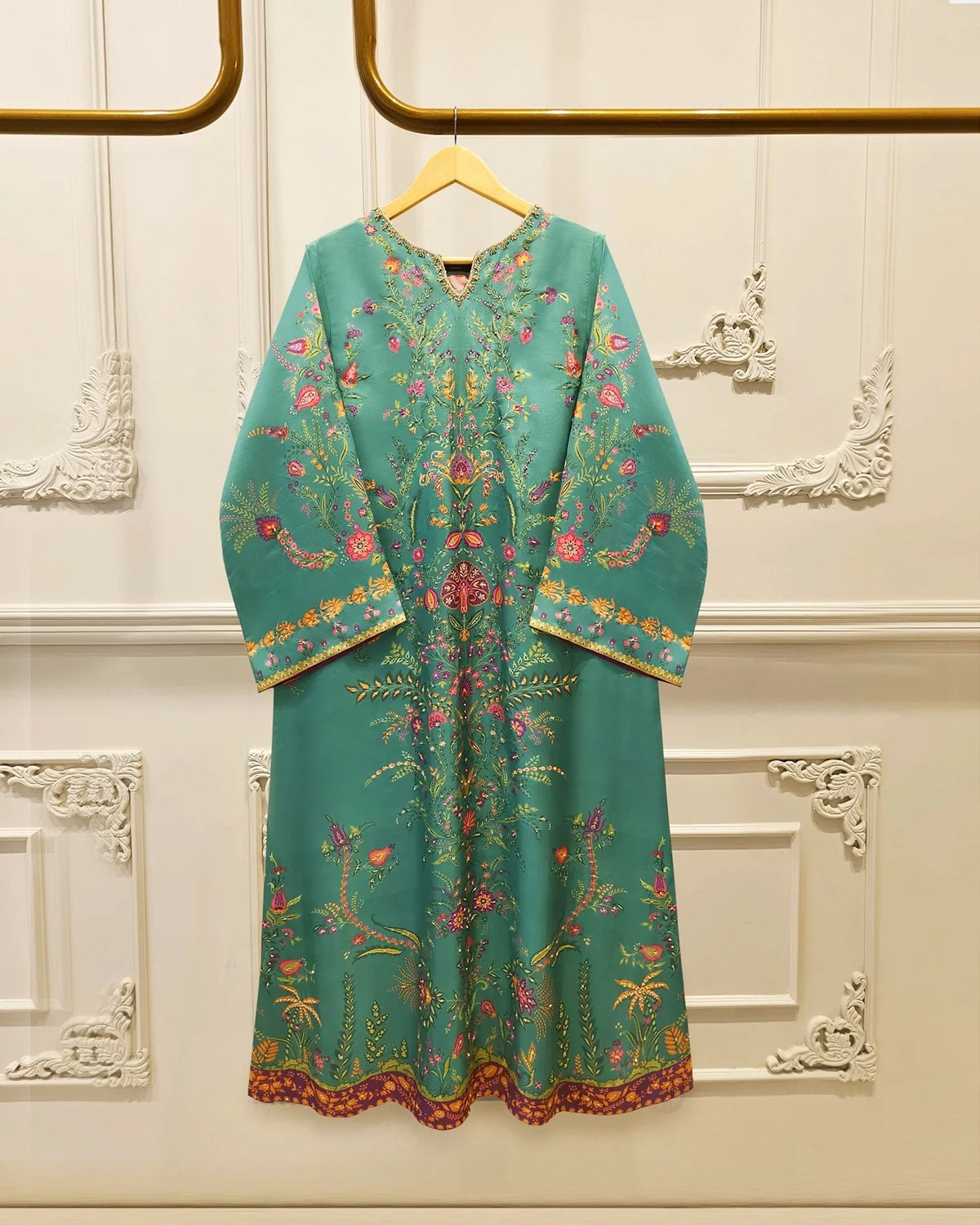 2-Piece Pure Printed Silk Suit with Khadi Silk Pants S115262