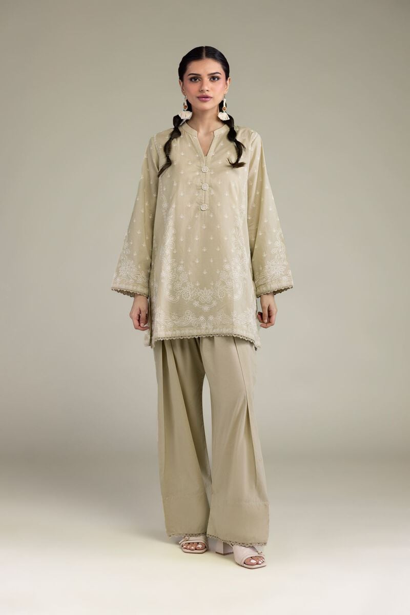 Beige Band-Collar Kurta