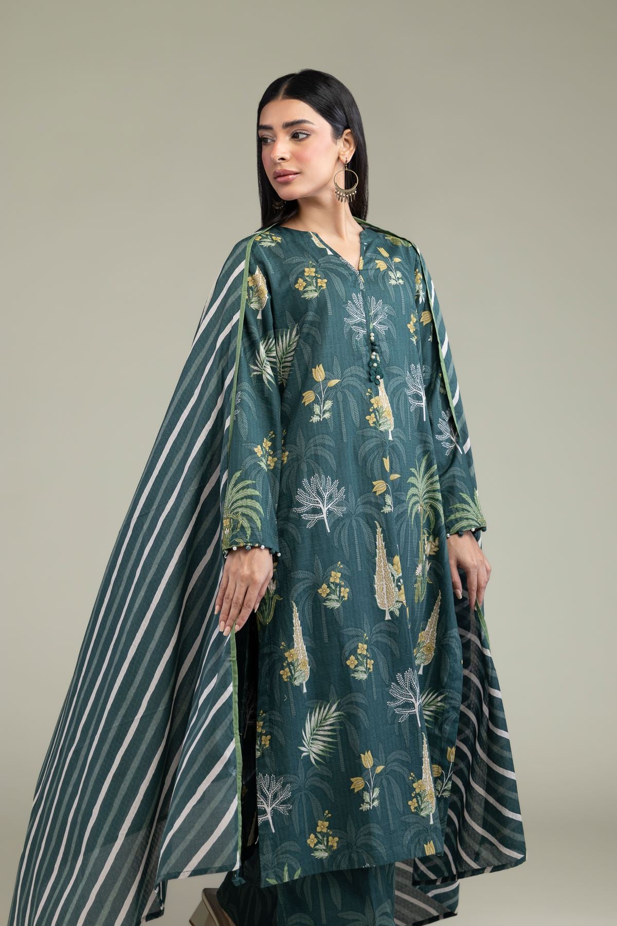 Floral V-Neck Kurta