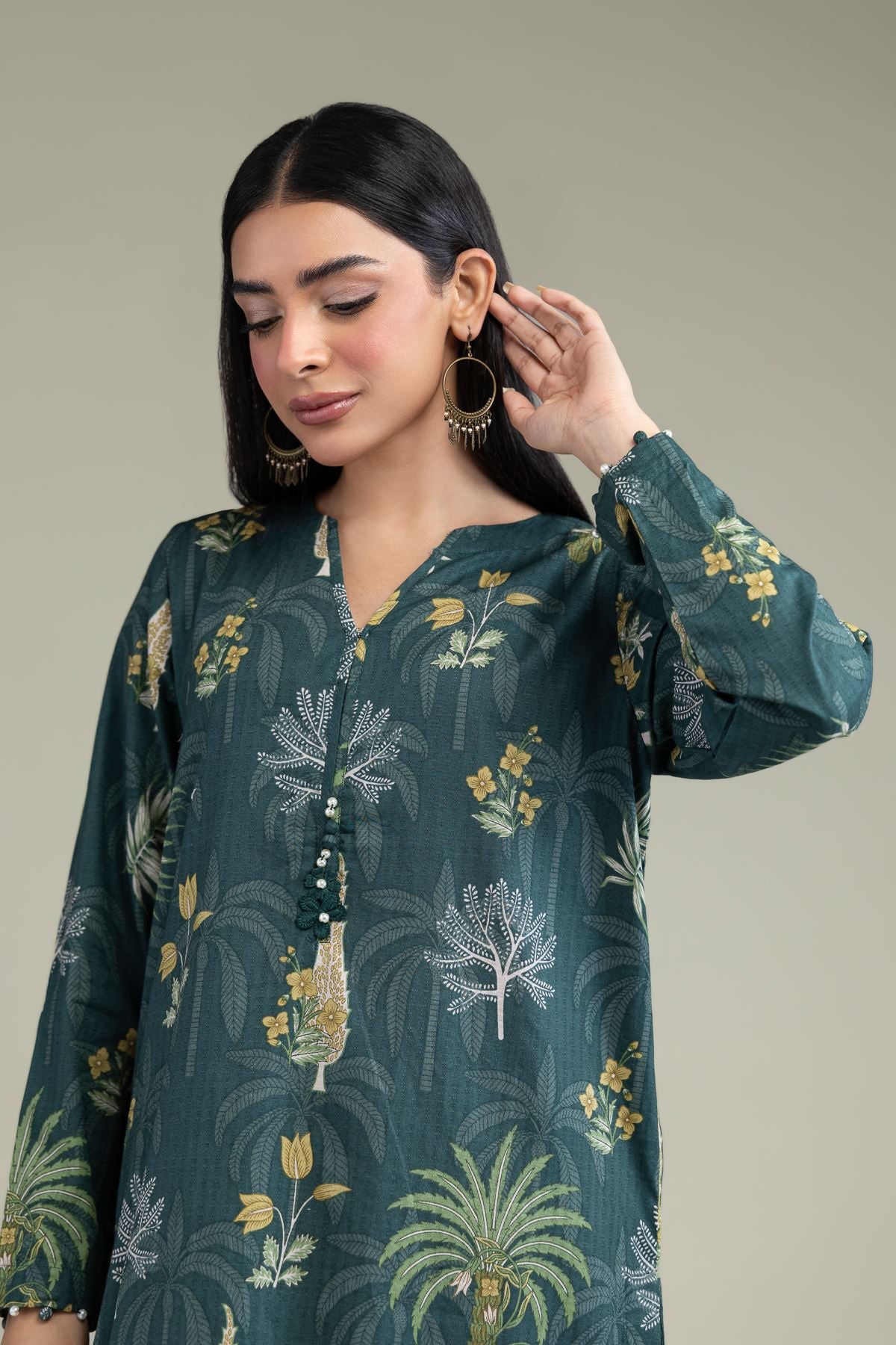 Floral V-Neck Kurta