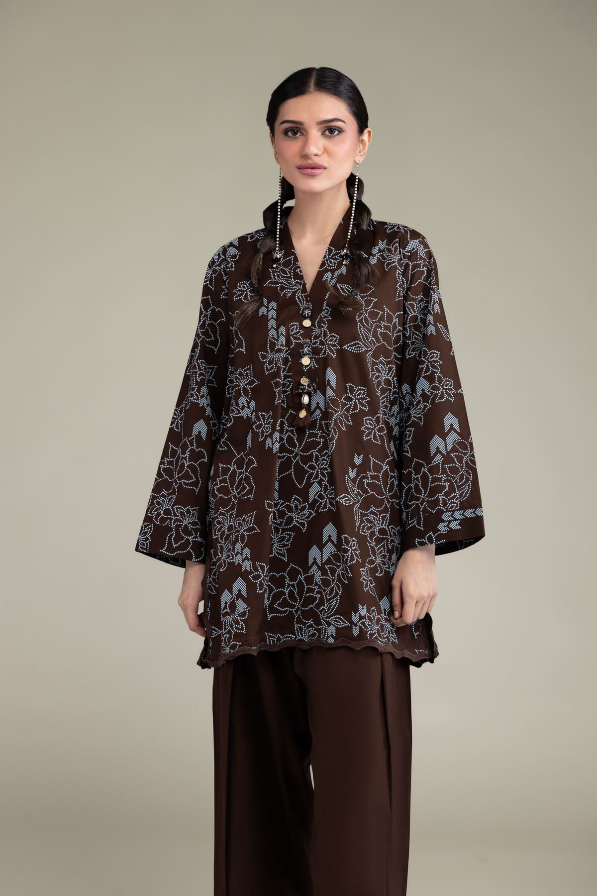 Brown V-Neck Kurta