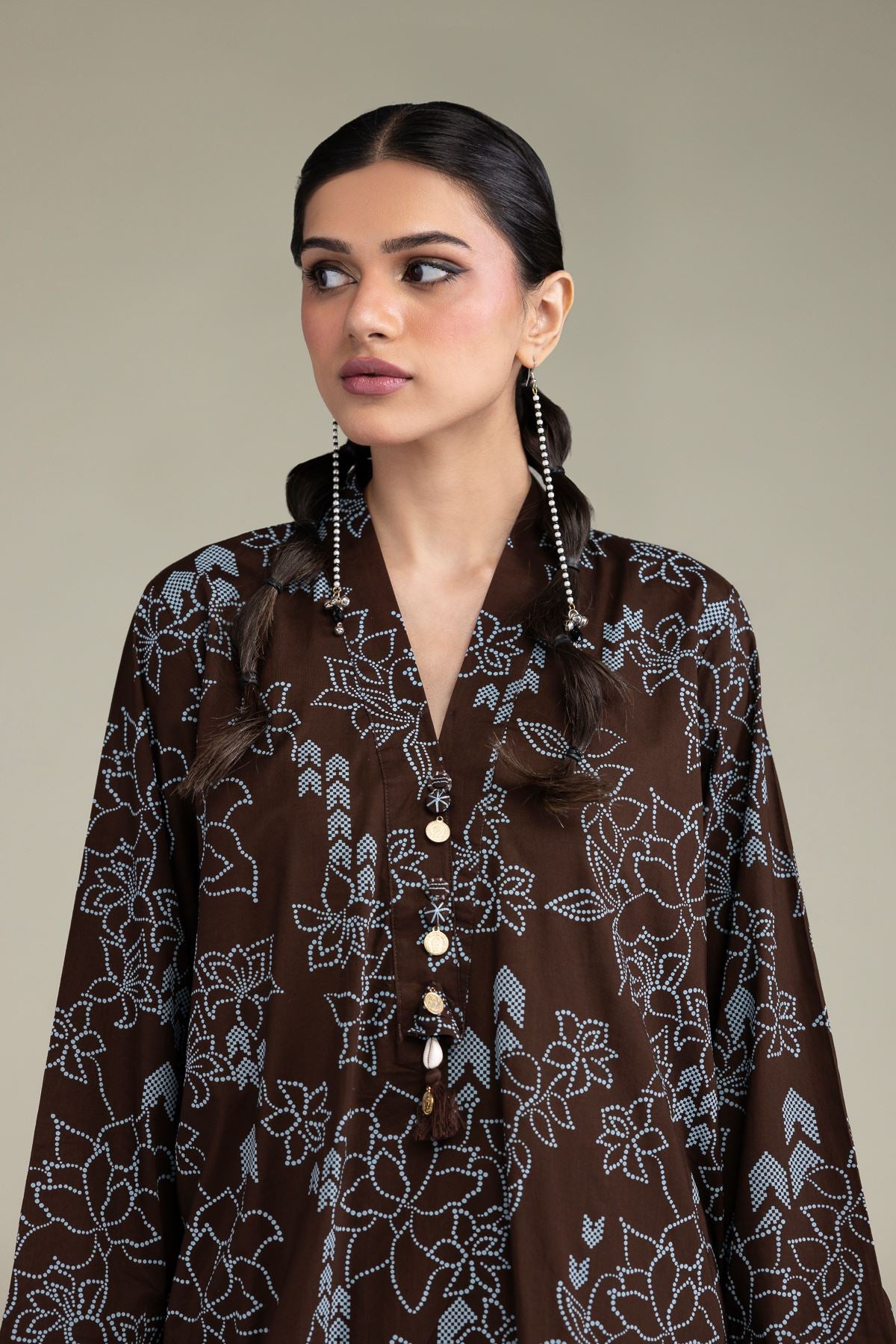 Brown V-Neck Kurta