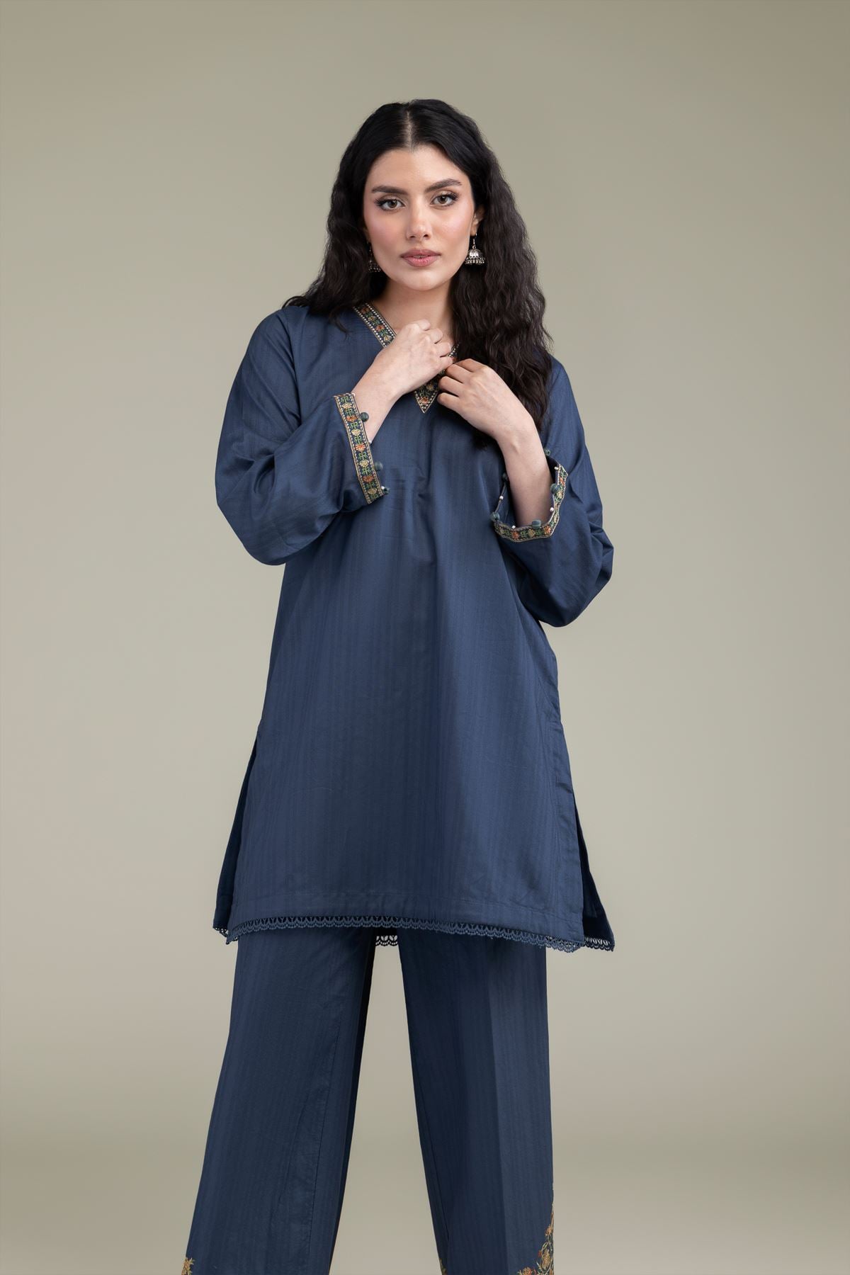 Navy V-Neck Kurta