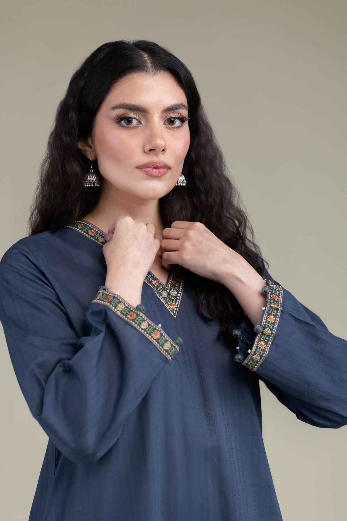 Navy V-Neck Kurta
