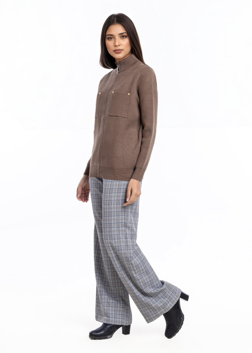 N-Brown-Turtle Neck Zipper Full Sleeves Sweater (25Y-026-67)