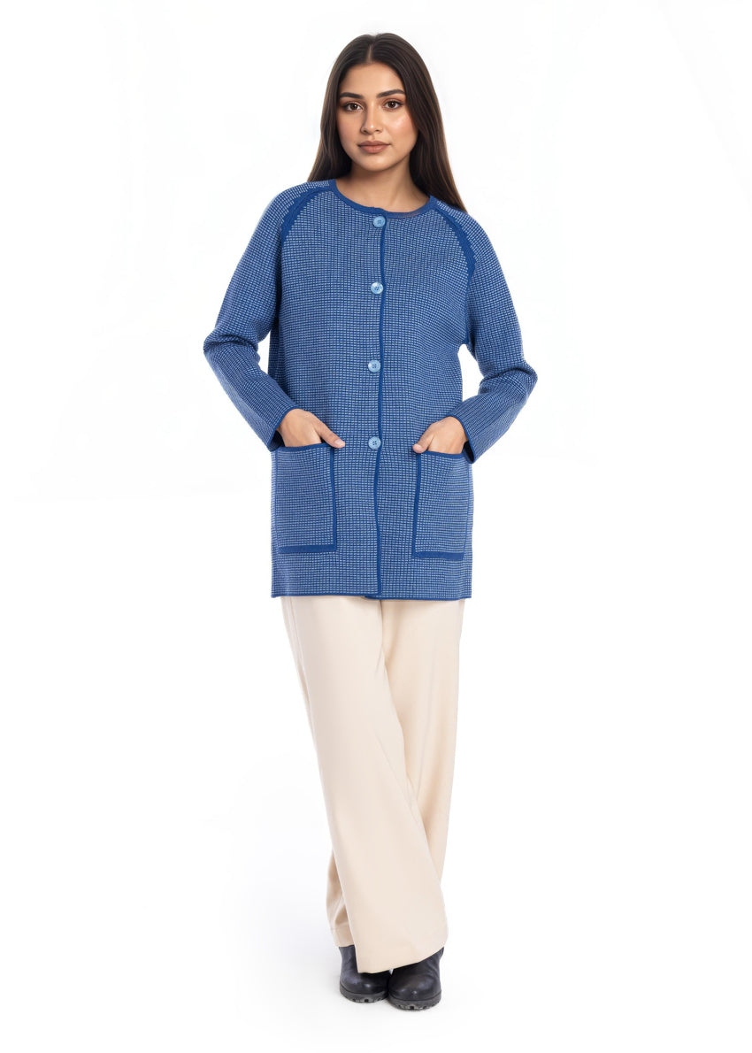 R-Blue-Round Neck Cardigan Reglan Sleeve Sweater (25Y-097-67)