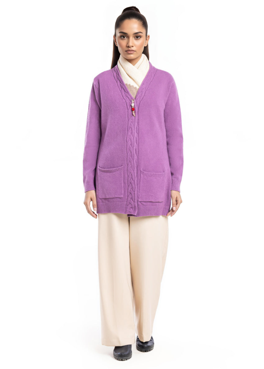 D-Plum-Front Open Full Sleeves Cardigan Sweater (25Y-100-67)