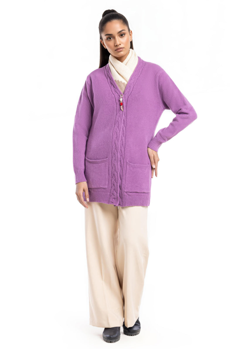 D-Plum-Front Open Full Sleeves Cardigan Sweater (25Y-100-67)