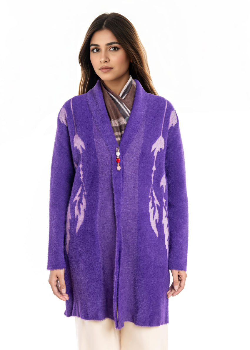 Mauve-Front Open Full Sleeves Cardigan Sweater (25Y-115-67)