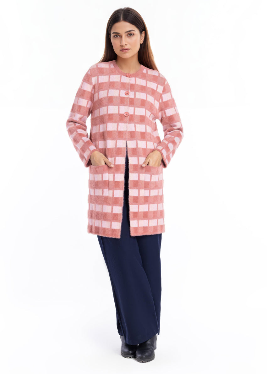 Coral-Round Neck Cardigan Full Sleeves Sweater (25Y-123-67)