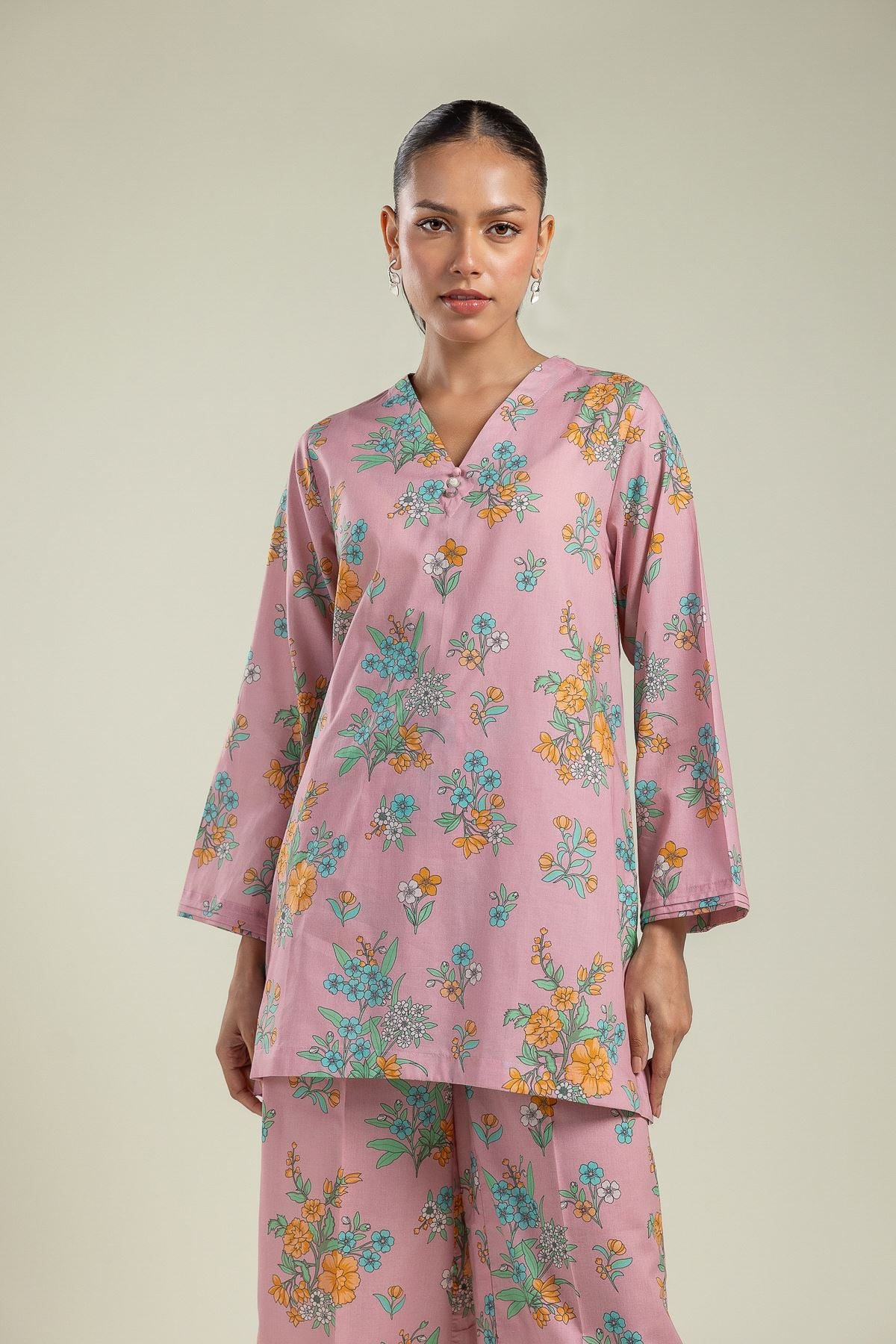 Floral V-Neck Kurta