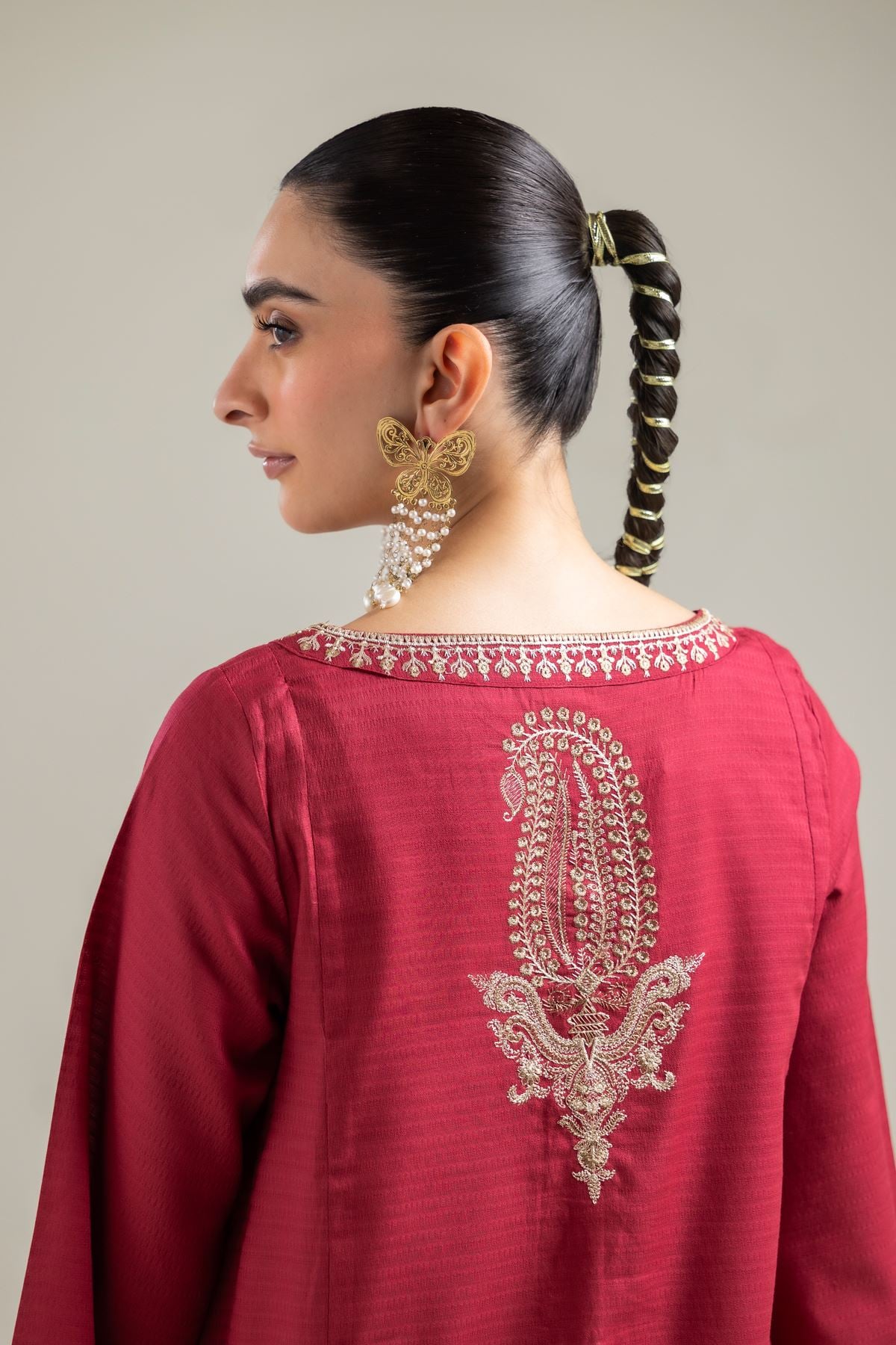 Maroon V-Neck Kurta
