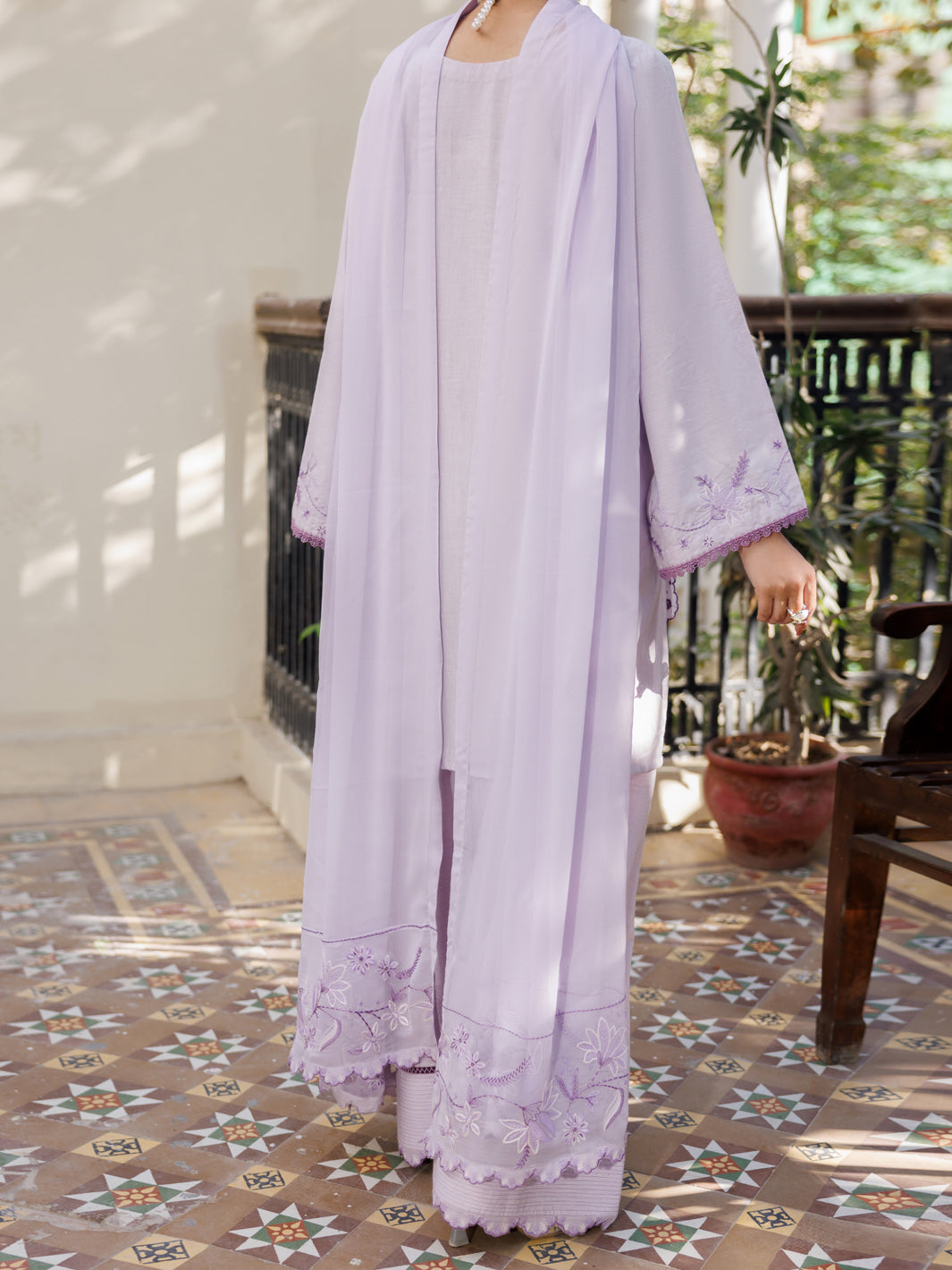 Lilac Cambric Stitched 3Pc - ALP-3PS-2612