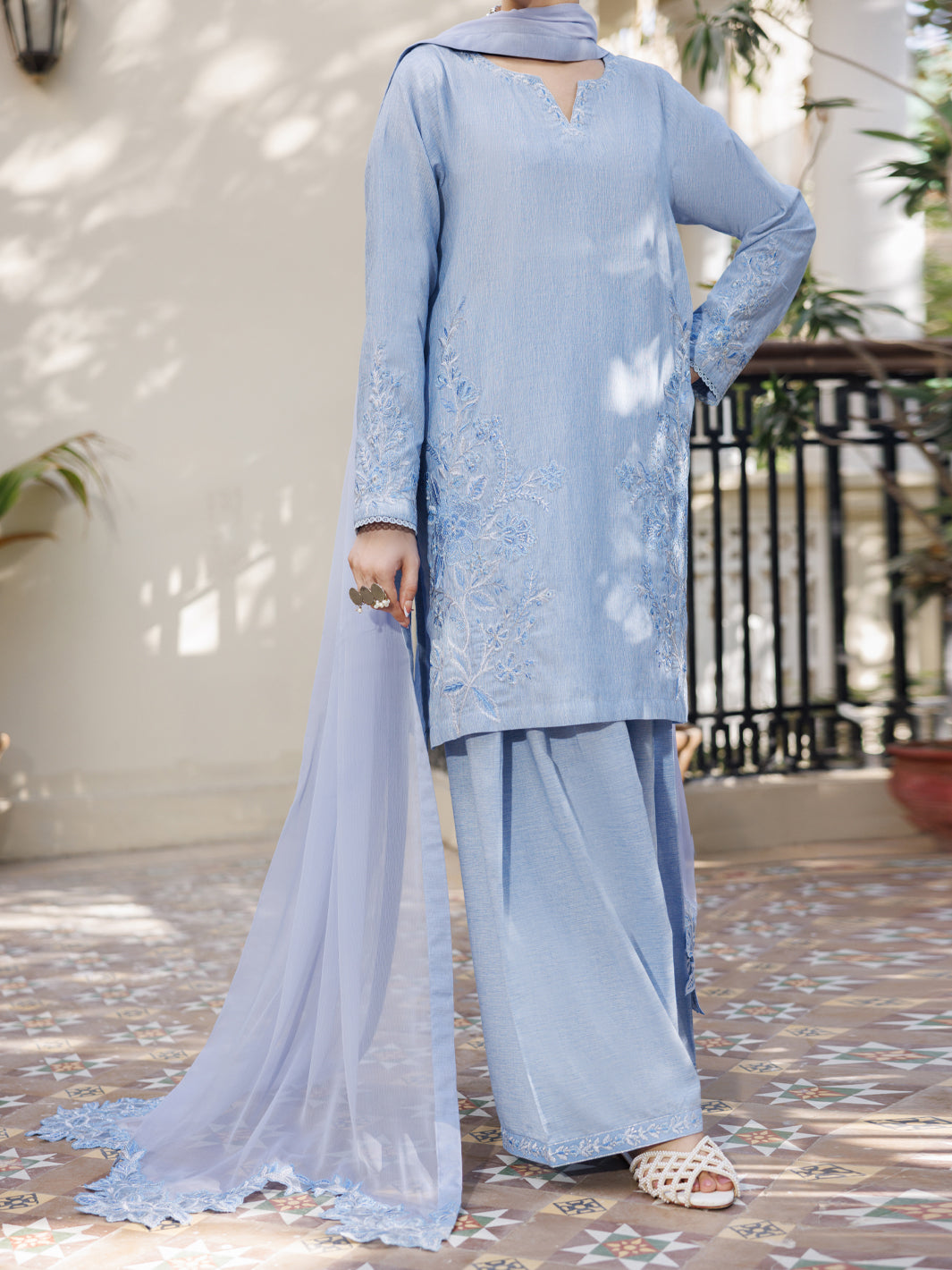 Ice Blue Yarn Dyed Stitched 3Pc - ALP-3PS-2614