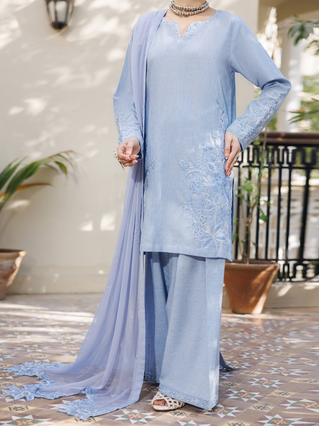 Ice Blue Yarn Dyed Stitched 3Pc - ALP-3PS-2614