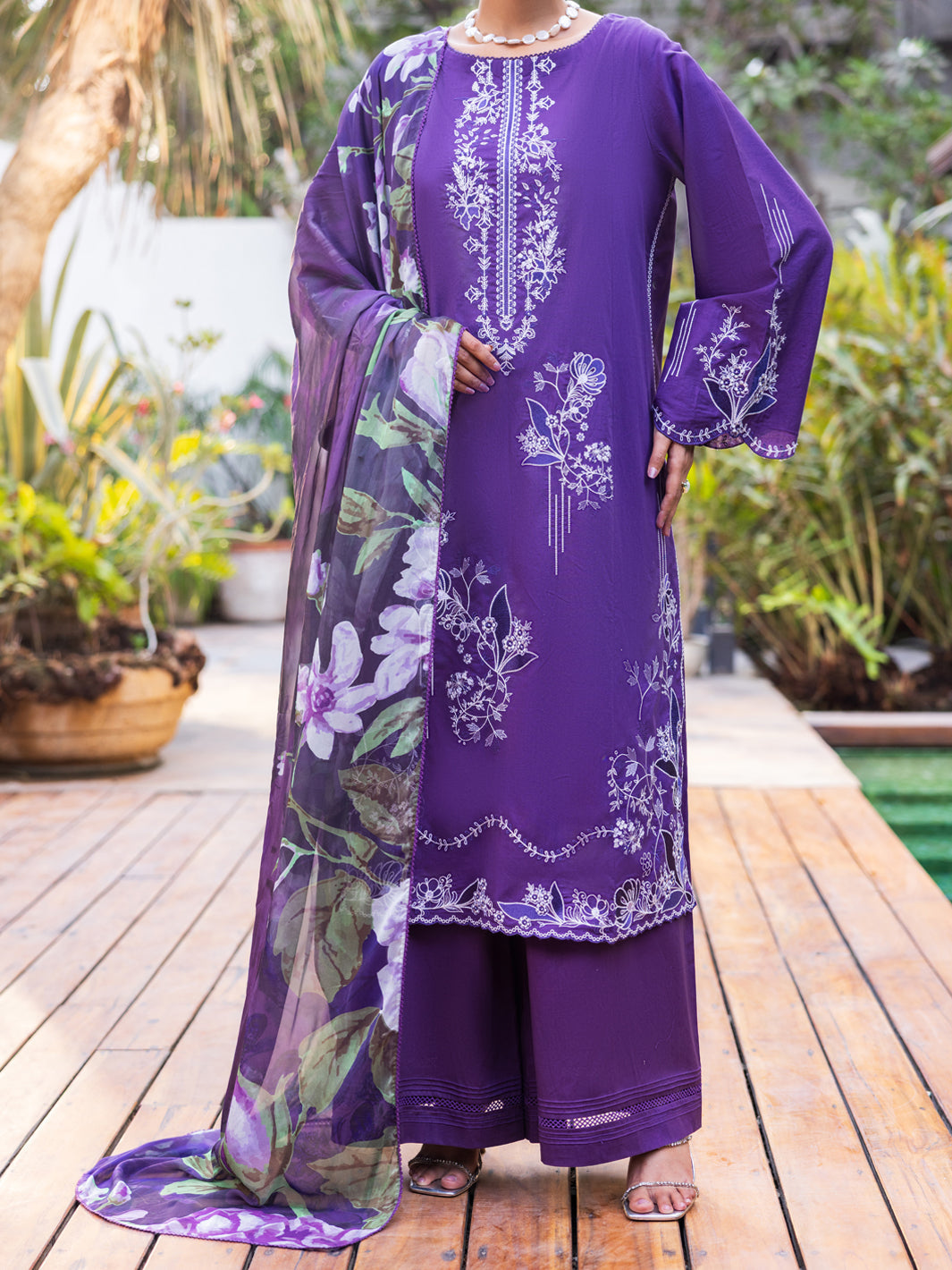 Blue Dyed Cambric Stitched 3PC - ALP-3PS-2623
