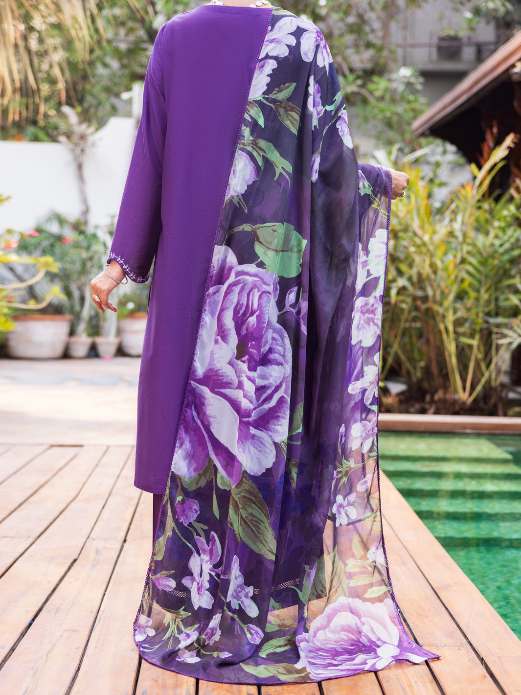Blue Dyed Cambric Stitched 3PC - ALP-3PS-2623