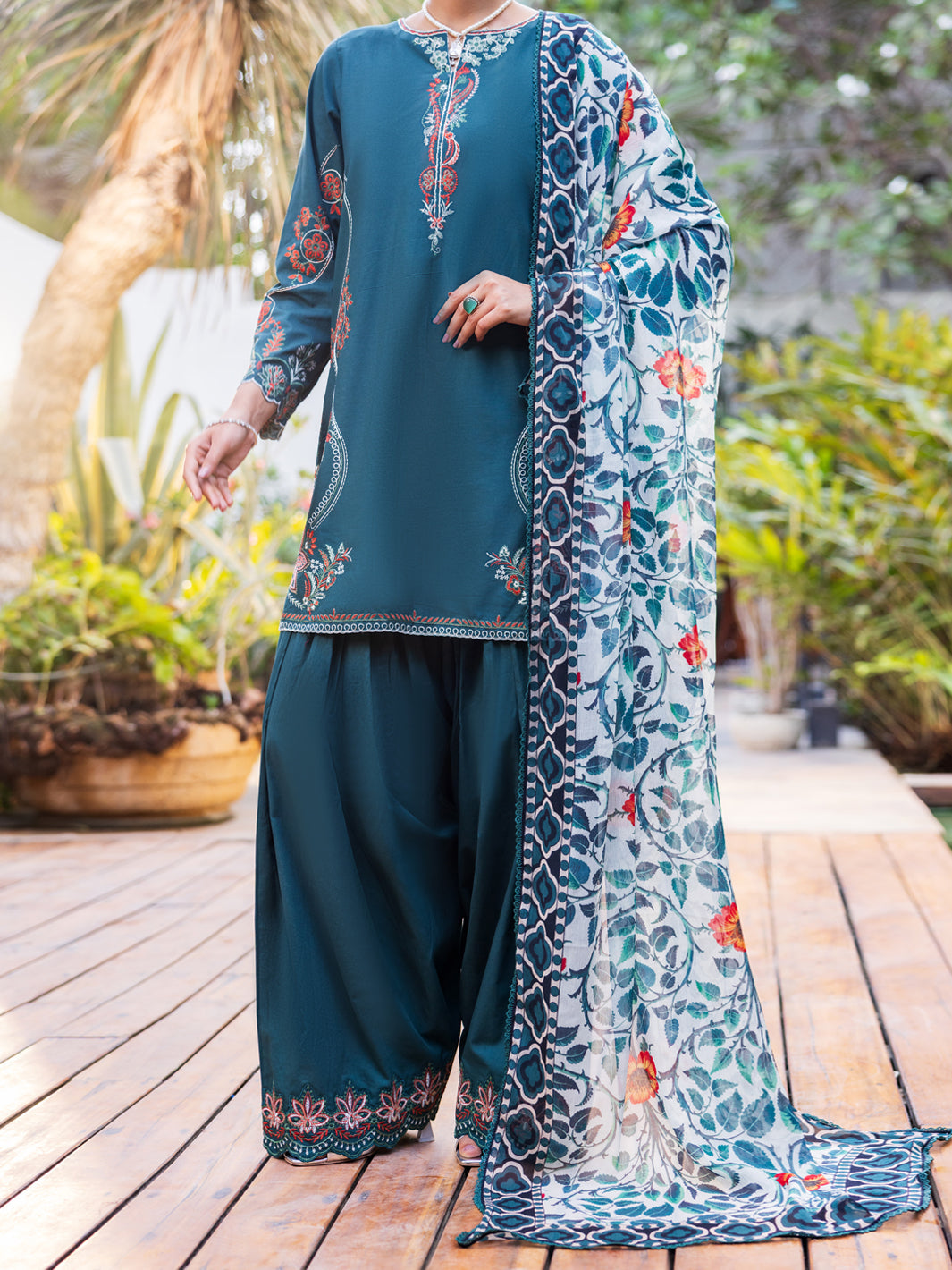 Dark Green Cambric Stitched 3Pc - ALP-3PS-2624