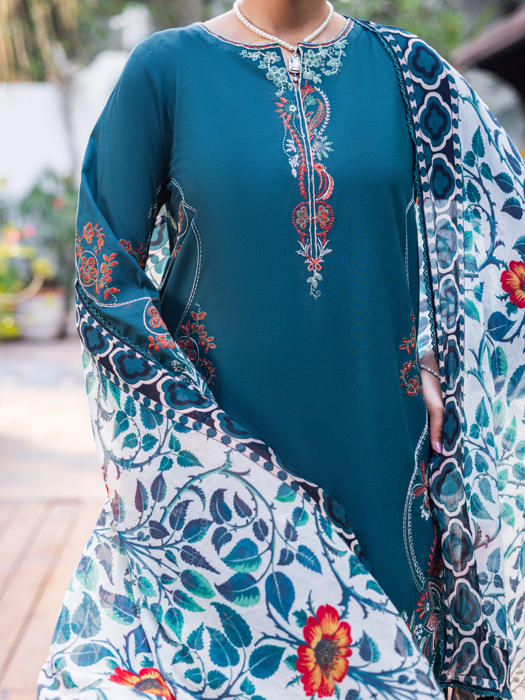 Dark Green Cambric Stitched 3Pc - ALP-3PS-2624