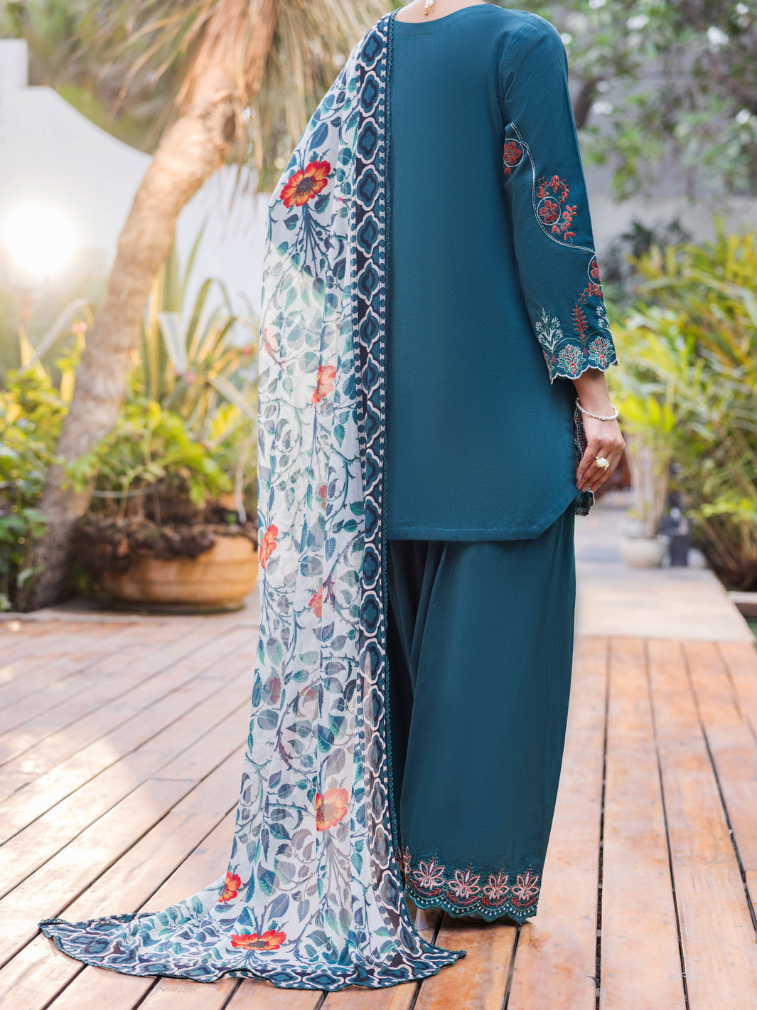 Dark Green Cambric Stitched 3Pc - ALP-3PS-2624