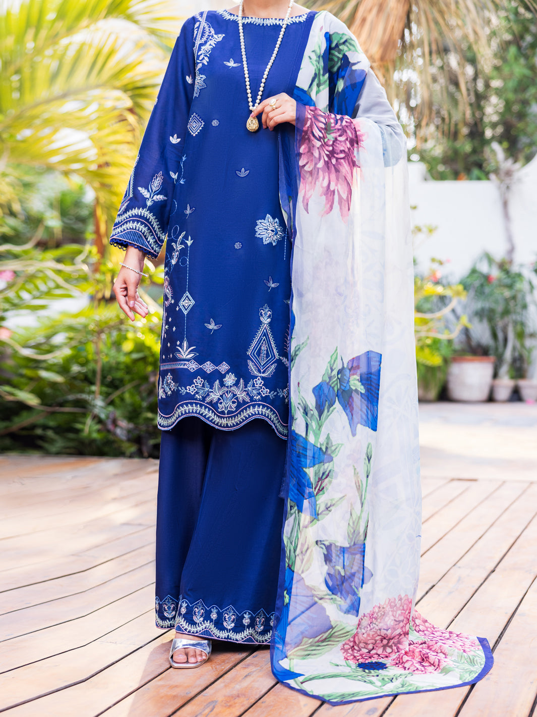 Blue Cambric Dyed Stitched 3PC - ALP-3PS-2626