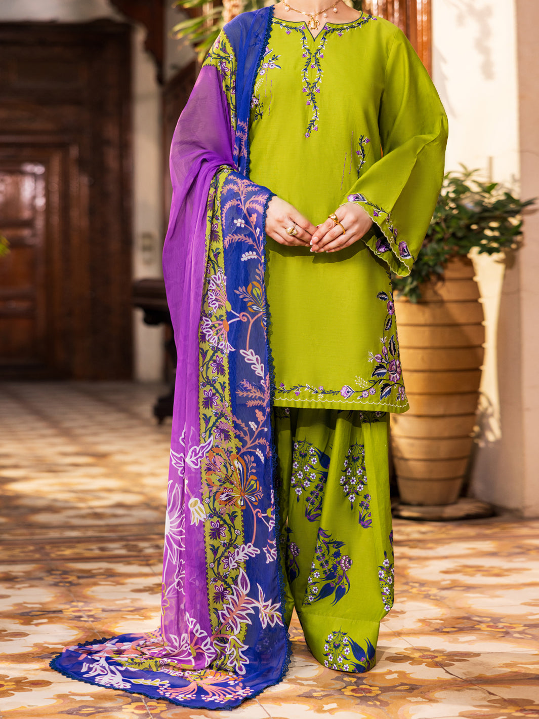 Parrot Green Cambric 3Pc Stitched - ALP-3PS-2630