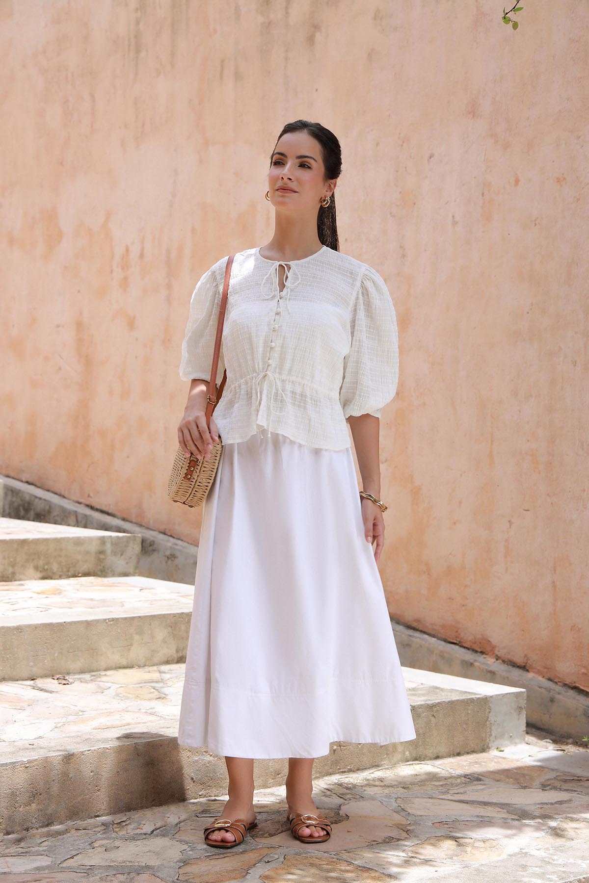 White Crinkle Tunic Top