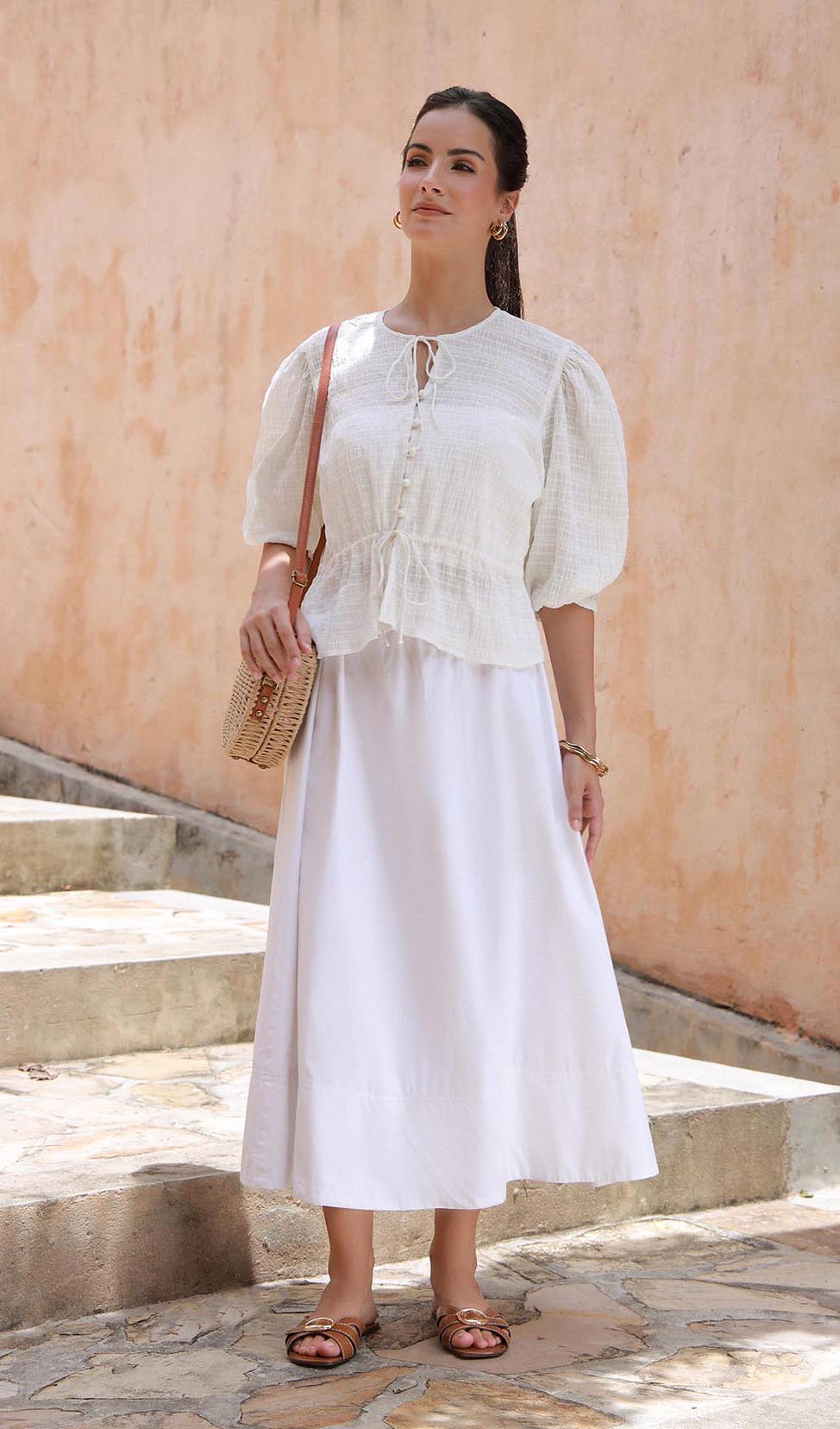 White Crinkle Tunic Top
