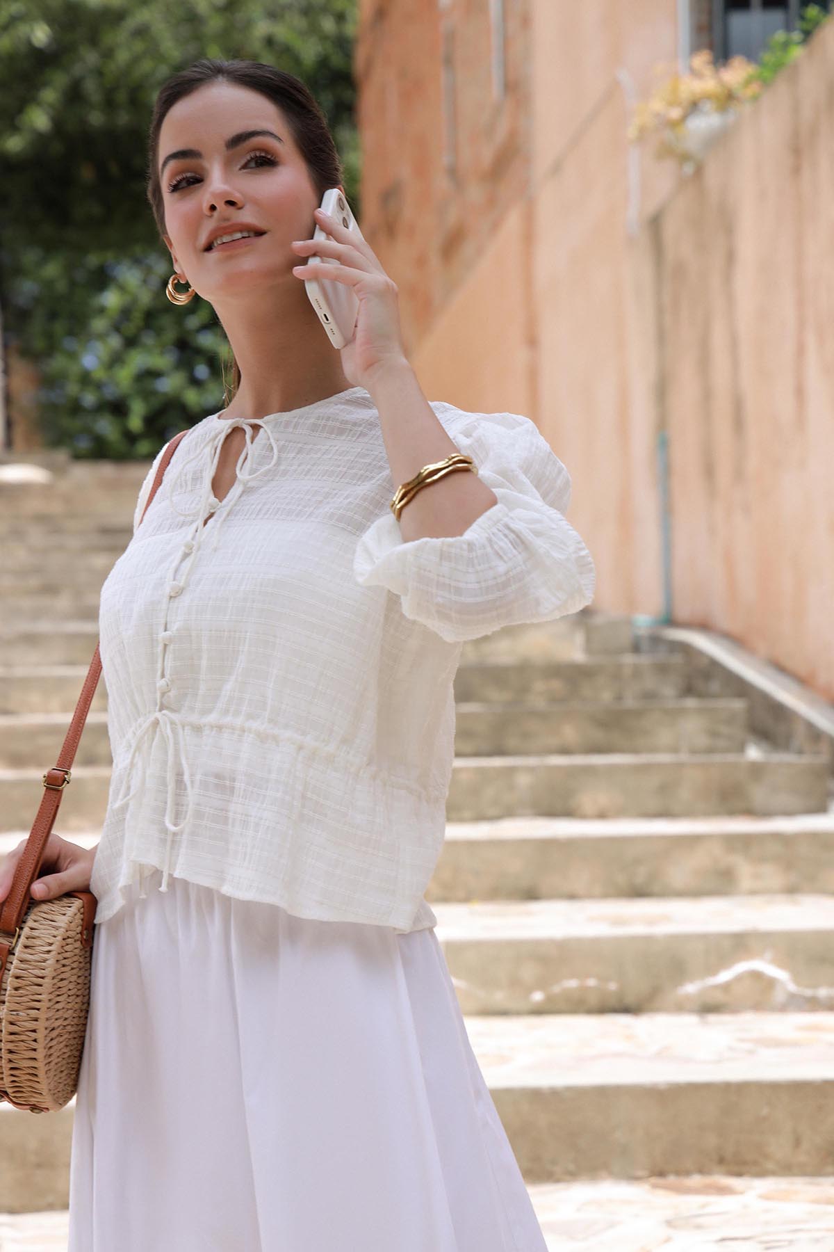 White Crinkle Tunic Top
