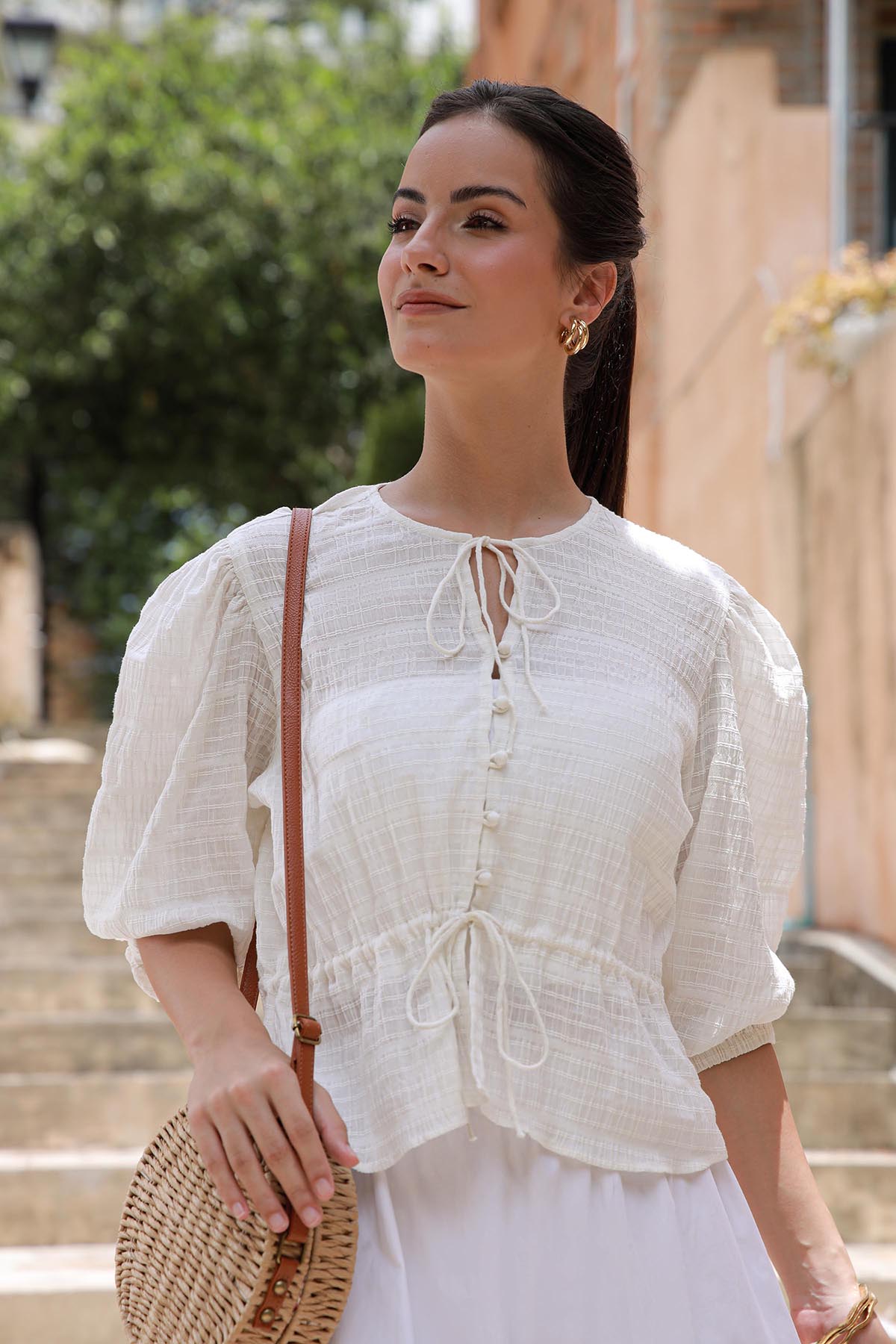 White Crinkle Tunic Top