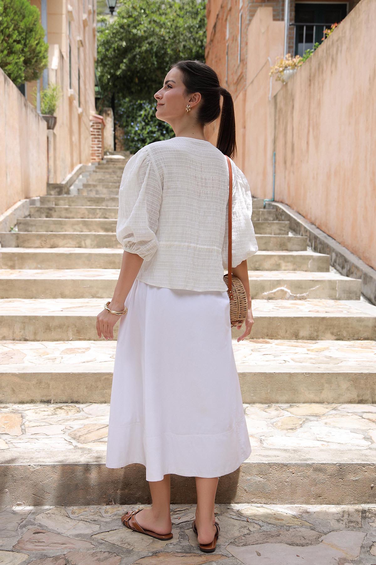 White Crinkle Tunic Top