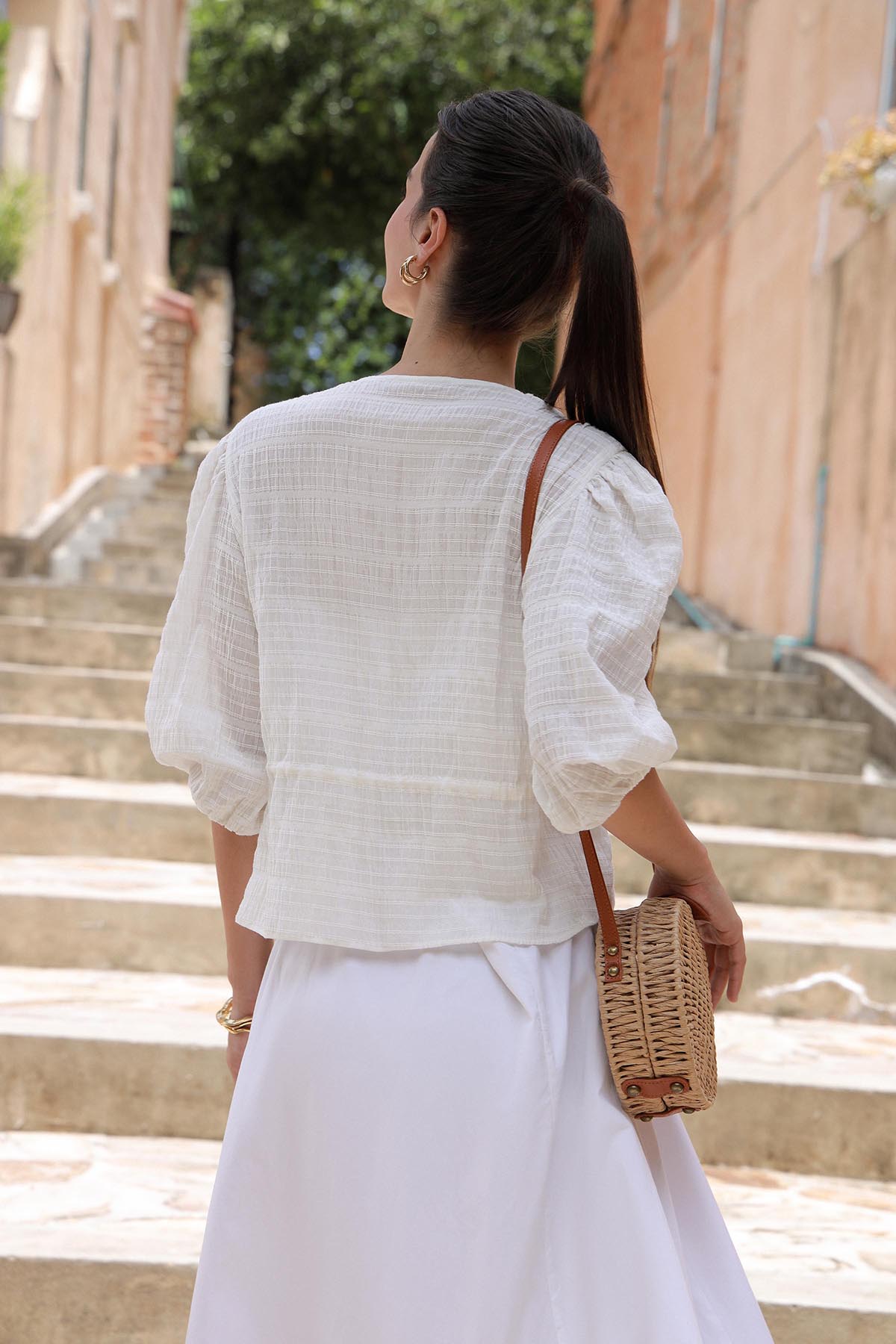 White Crinkle Tunic Top