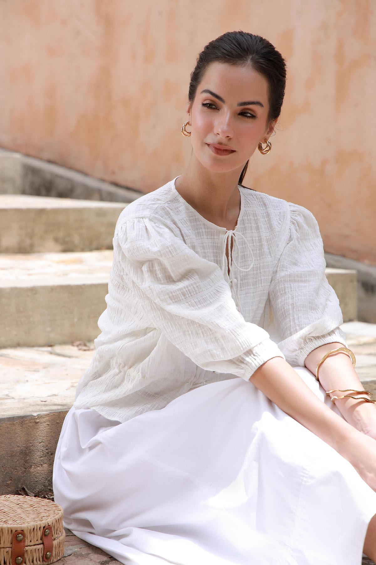 White Crinkle Tunic Top