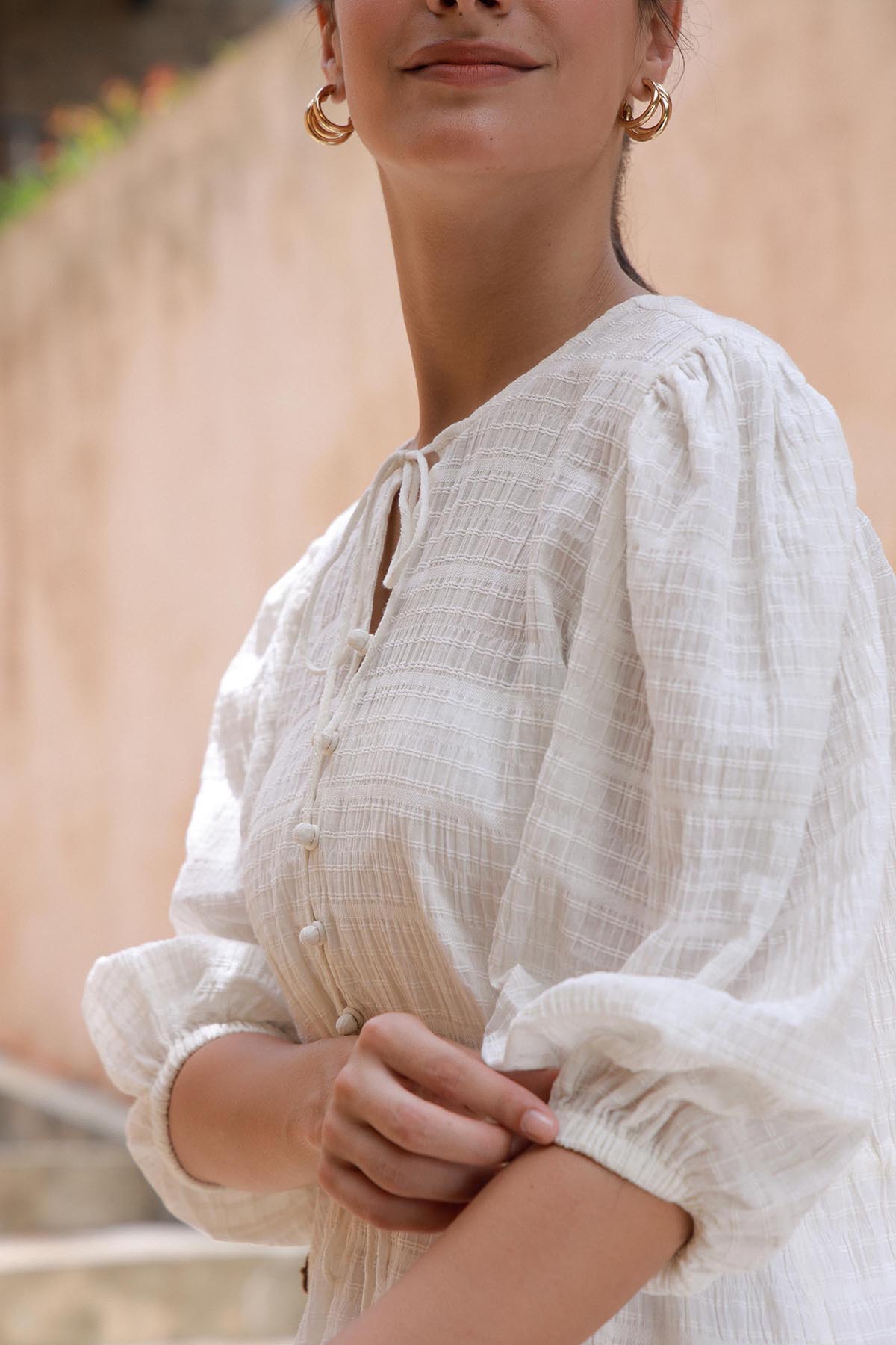 White Crinkle Tunic Top