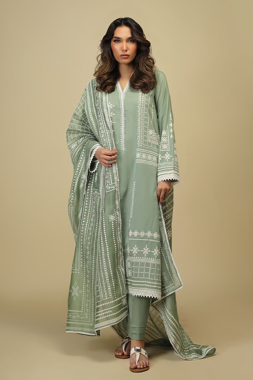 3 Piece Embroidered Paper Cotton Suit