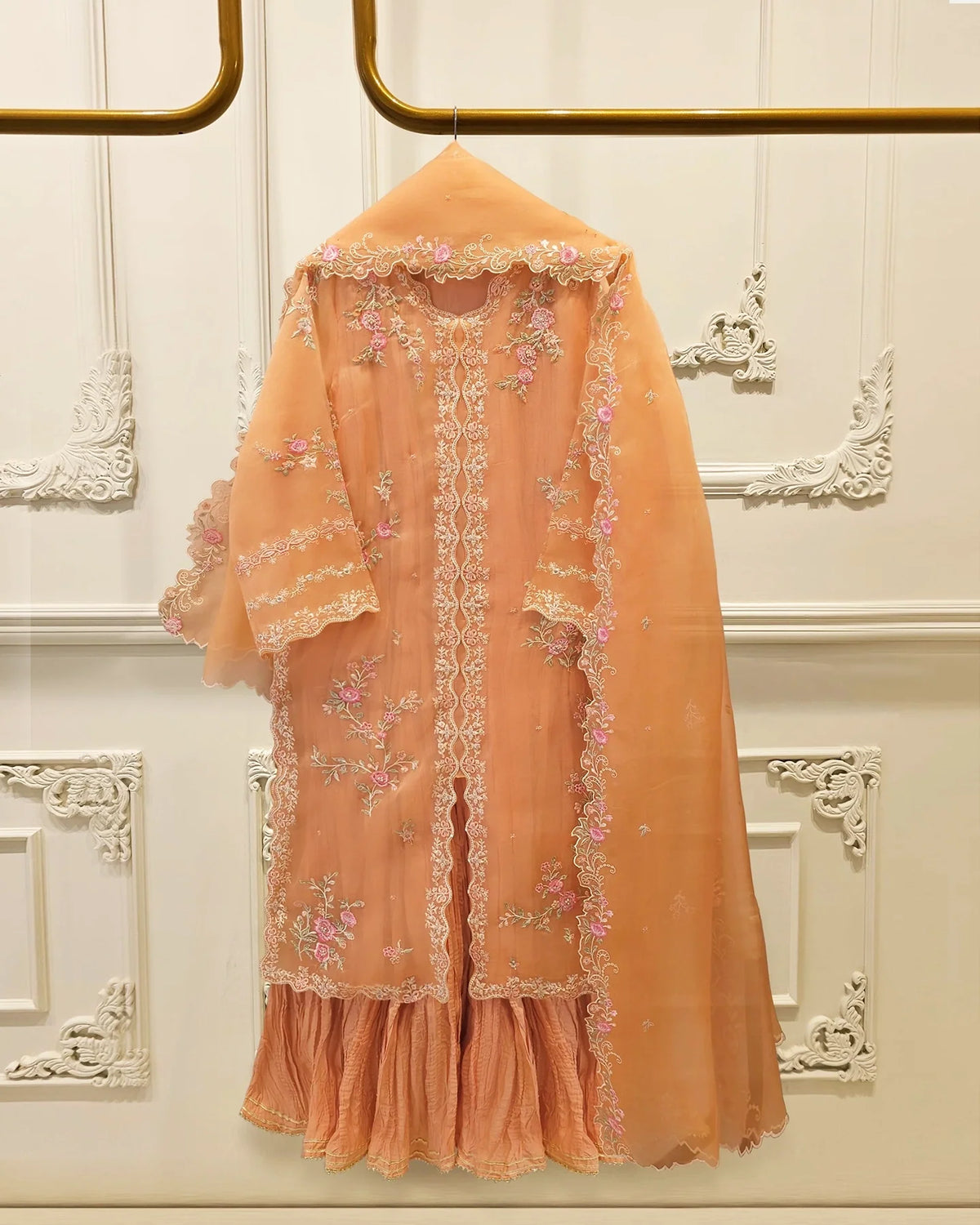 3 Piece - Pure Organza Embroidered Suit S115289