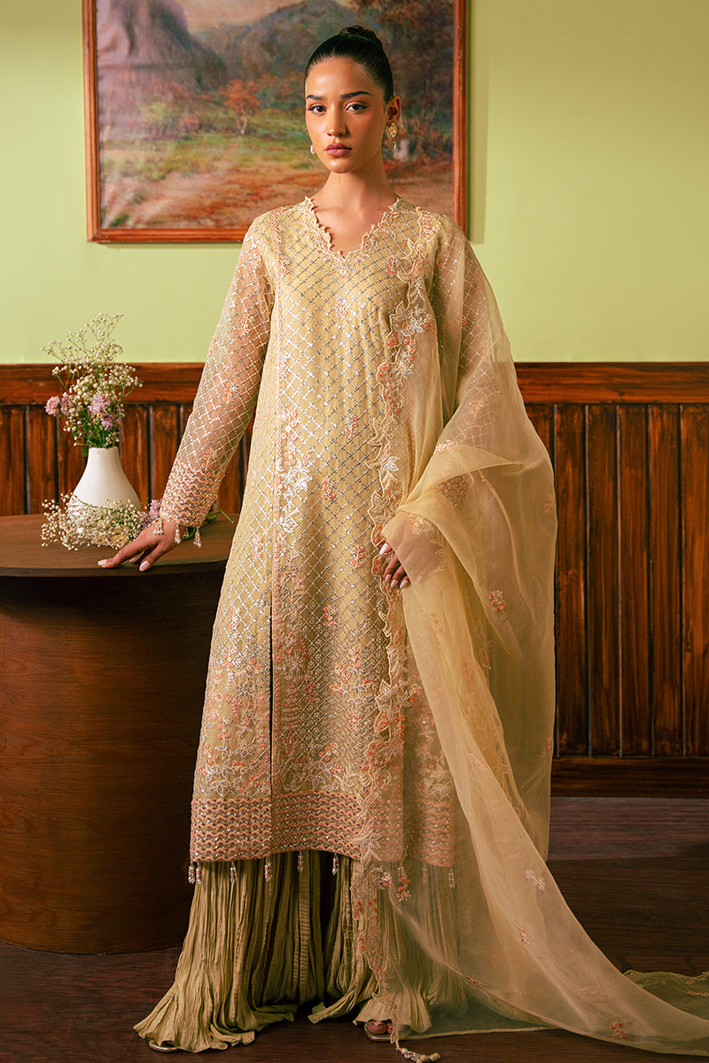 CANARY BUTTER-4 PIECE EMBROIDERED ORGANZA SUIT