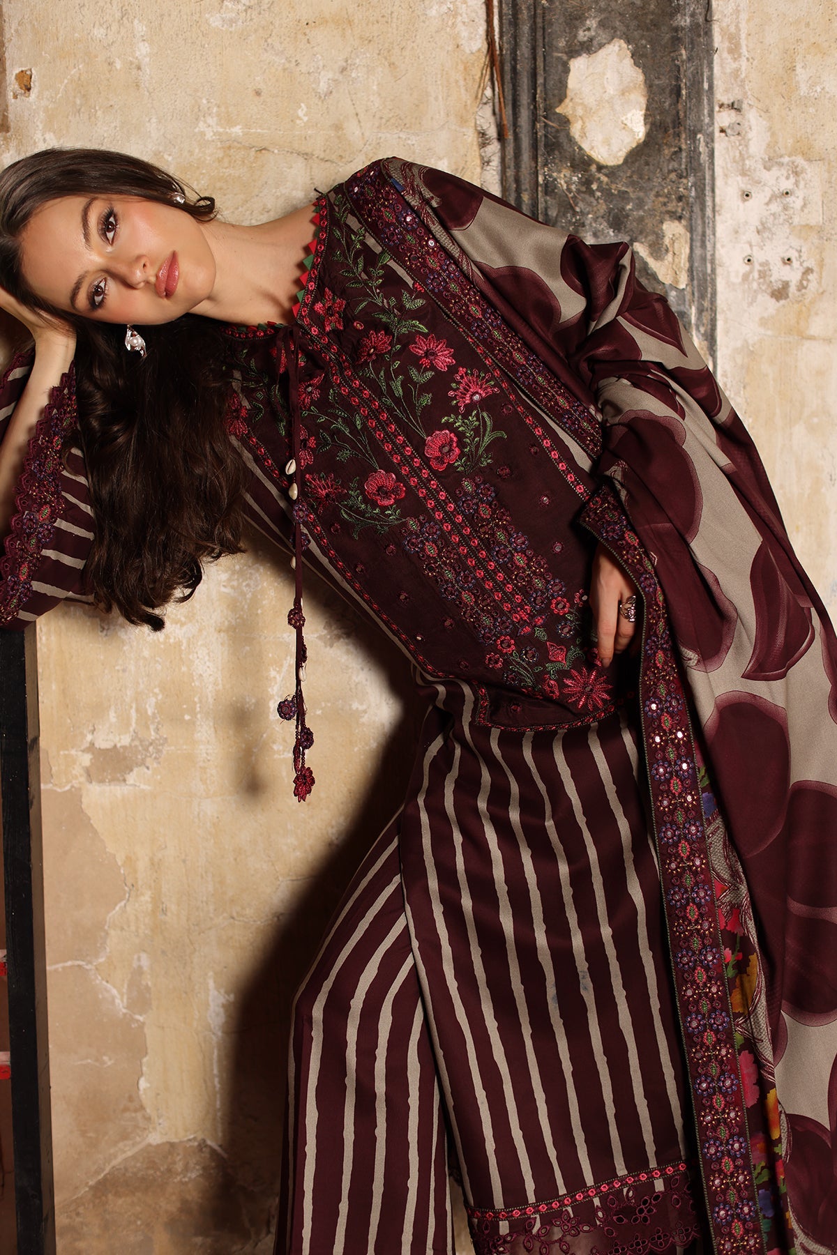 3-PC Unstitched Embroidered Linen Collection CCW7-02