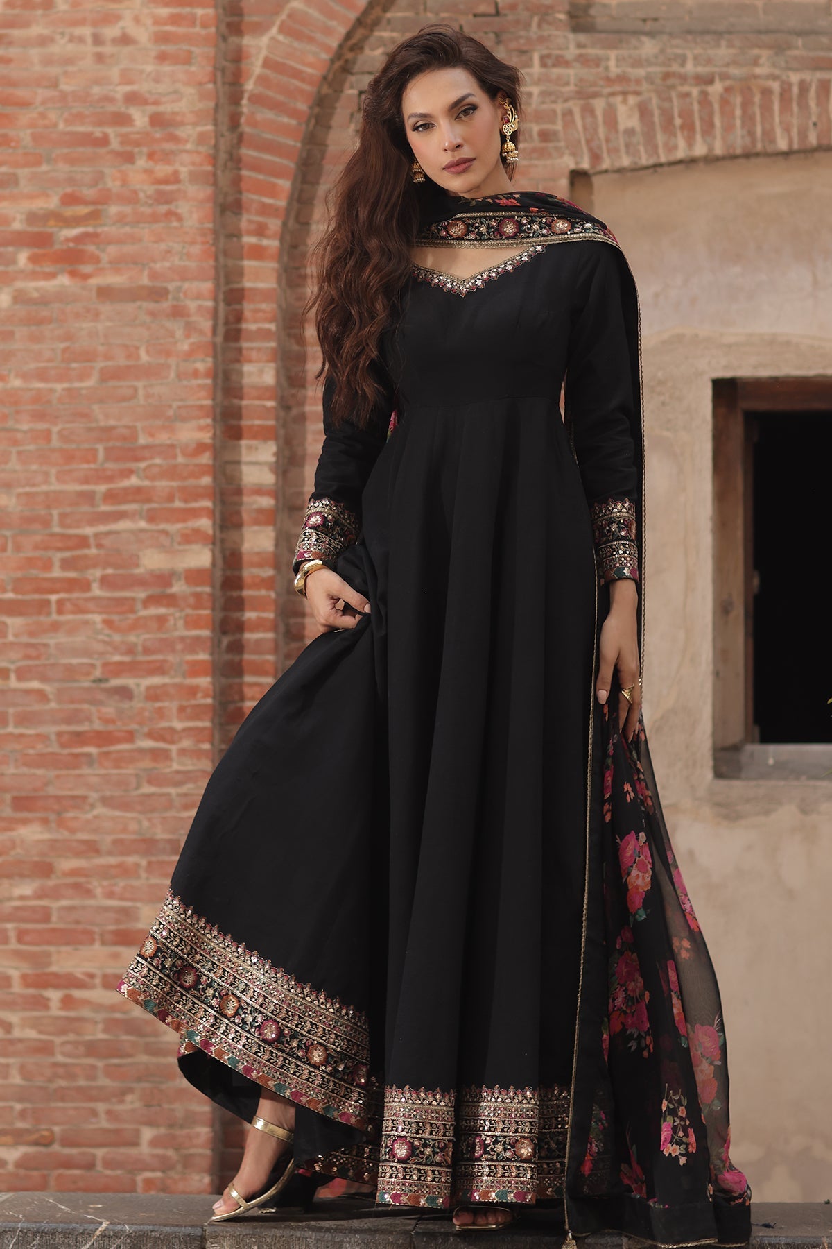 3 Pcs Stitched Raw Silk Pishwas CMA-6-430-Black